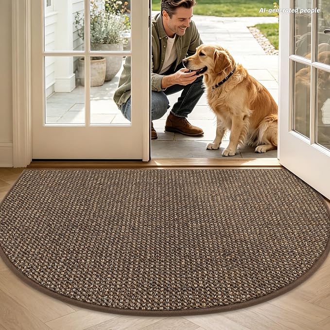 BEQHAUSE Dirt Trapper Door Mat 36" x 60" Half Circle Non Slip Rugs, Absorbent - Image 2