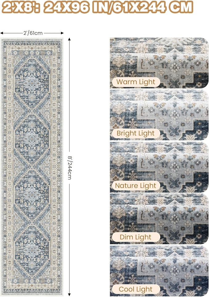 Runner Rug 2x8 Runners for Hallways Non Slip Washable, Low Pile Soft Hallway - Image 2