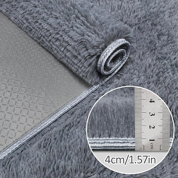 Grey Runner Rug for Bedroom Black Grey 2x5ft Fluffy Area Rug Bedside Runner Rug - Image 5
