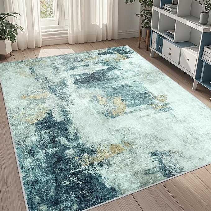 5x7 Area Rugs for Living Room Washable Bedroom Dining Room Teal Grey Gold | by Aelenmu