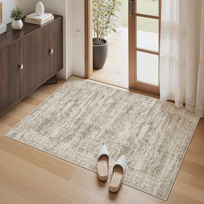 Soalmost 3x4 Rugs Non-Slip, Small Washable Kitchen Entryway Area Rug Brown | - Image 3