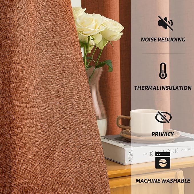 Yakamok Burnt Orange Linen Textured Curtains 96 Inches Long - Image 5