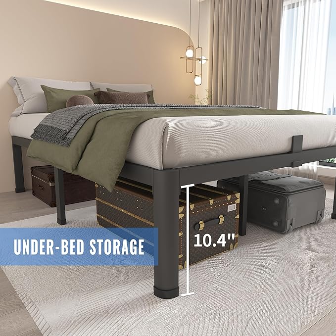 MAF 12 Inch Full Size Metal Platform Bed Frame with Round Corner Legs, Mattress Slide Stopper, 3000 LBS Heavy Duty Steel Slats Support, No Box Spring Needed, Noise Free