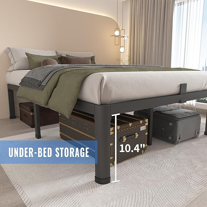MAF 12 Inch King Metal Platform Bed Frame with Round Corner Legs, Mattress Slide Stopper, 3000 LBS Heavy Duty Steel Slats Support, No Box Spring Needed, Noise Free