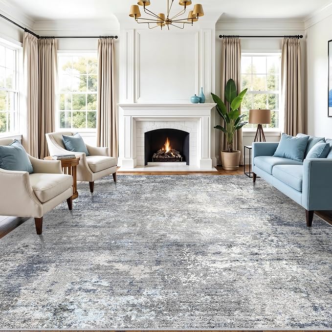 12x15 Extra Large Area Rug for Living Room Washable Abstract Rug, sofas and by BYYVOORugsforYourHome