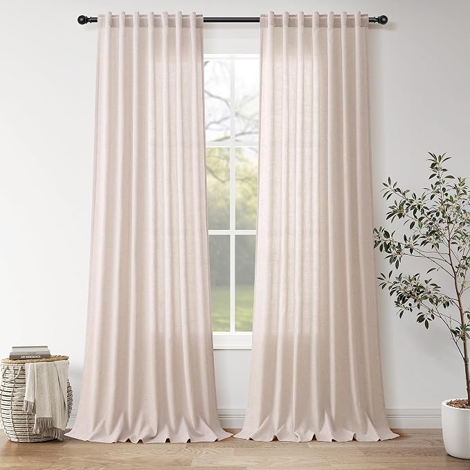 Natural White Linen Curtains 90 Inches Long by Nanspring