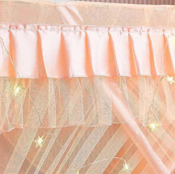 Mengersi Canopy Bed Curtains Twin Sizes,Bed Canopy for Girls Royal Luxurious Cozy Bed Drapes Girls Room Decor(Peach,Twin)