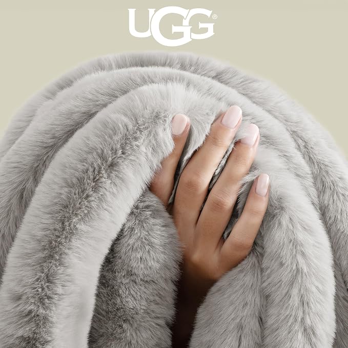 UGG Euphoria Throw Blanket, Plush Faux Fur Blanket, Seal Grey | Reversible - Image 4