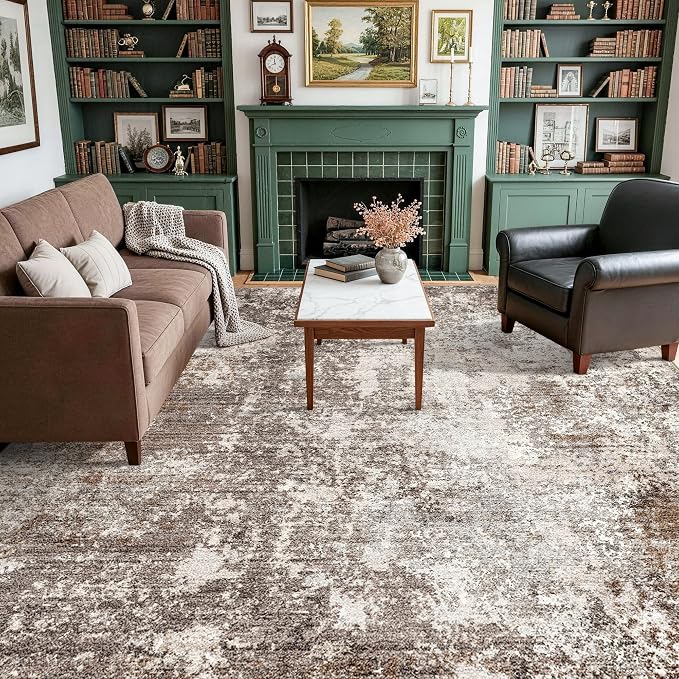 9x9 Square Living Room Area Rug Washable Non-Slip, Soft Modern Neutral Carpet - Image 5
