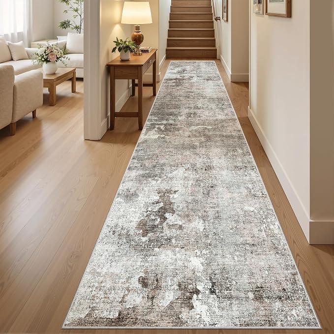 Soalmost Abstract Runner Rug 2x12 Hallway Kitchen Runners Pink/Grey | Vintage by Soalmost