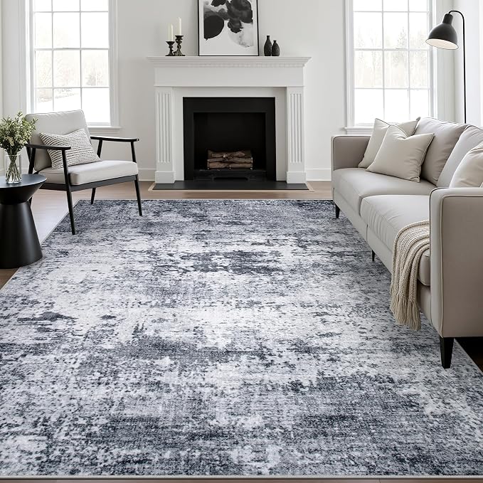 10x12 Area Rug Living Room: Modern Washable Indoor Soft Carpet Grey | by FXRHLP