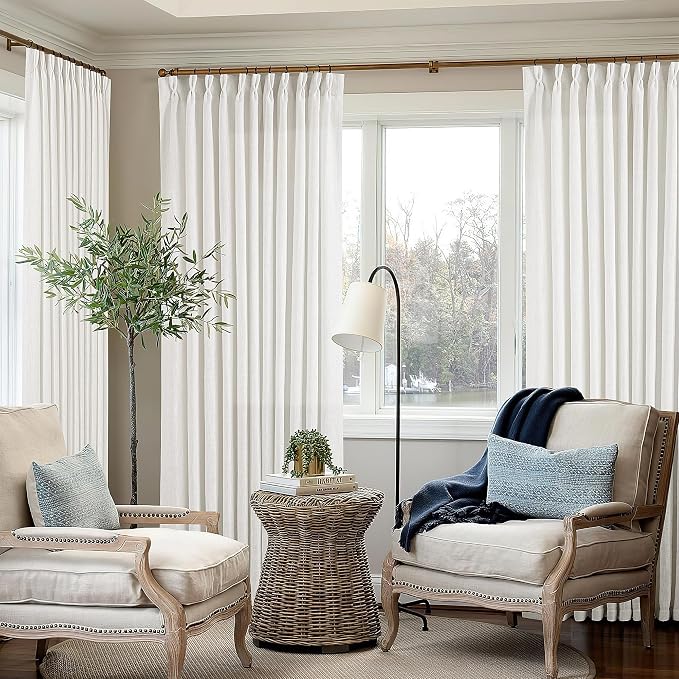 Beige White Pinch Pleat Semi Sheer Linen Curtain W70xL84 1 Panel | Memory by Twodrapes