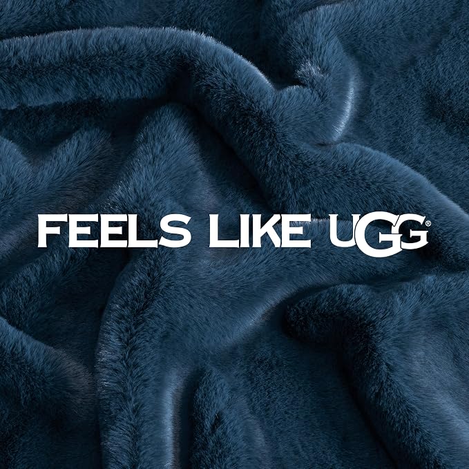 UGG Euphoria Throw Blanket, Plush Faux Fur Blanket, Indigo Blue | Reversible - Image 5