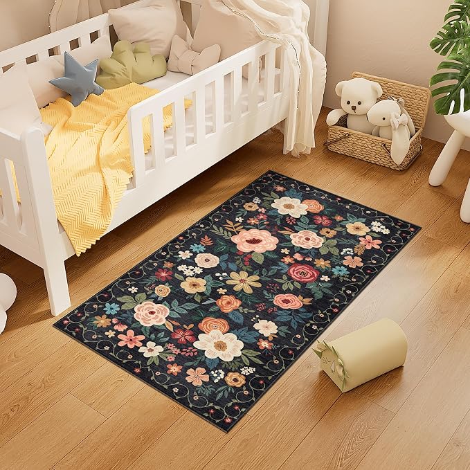 DUKINO 2x4 Entryway Rug, Floral Washable Kitchen Rugs Non Slip, Soft Indoor - Image 4