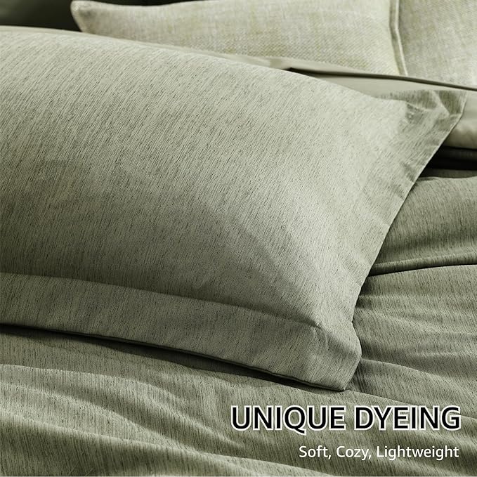 Monbix California King Comforter Set - 7 Pieces Cationic Dyeing Sage Green Bed in a Bag Cal King Bed Sets with Comforter, Sheets, Pillowcases & Shams, Reversible Bedding Comforters Sets (108 * 92)