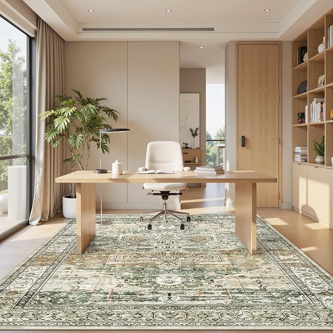 Soalmost 6x9 Area Rug for Living Room Washable Rugs Non-Slip Olive Beige | - Image 7