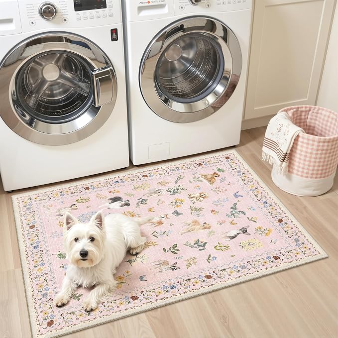 Soalmost 2x3 Dog Rugs for Entryway, Washable Door Mat Animal Soft Rug Pink | - Image 2