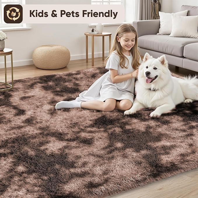 PLHXFR 9x12 Area Rug Living Room: Fluffy Bedroom Soft Shag Rug Coffee Brown | - Image 4
