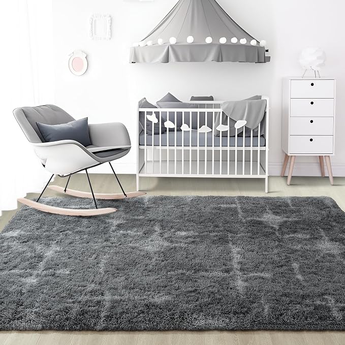 4x6 Grey Fluffy Soft Area Rug Non-Slip - Image 7