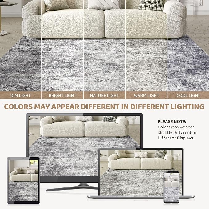 UERMEI Square Area Rugs : Washable 6x6 Neutral Modern Abstract Carpet - Image 6