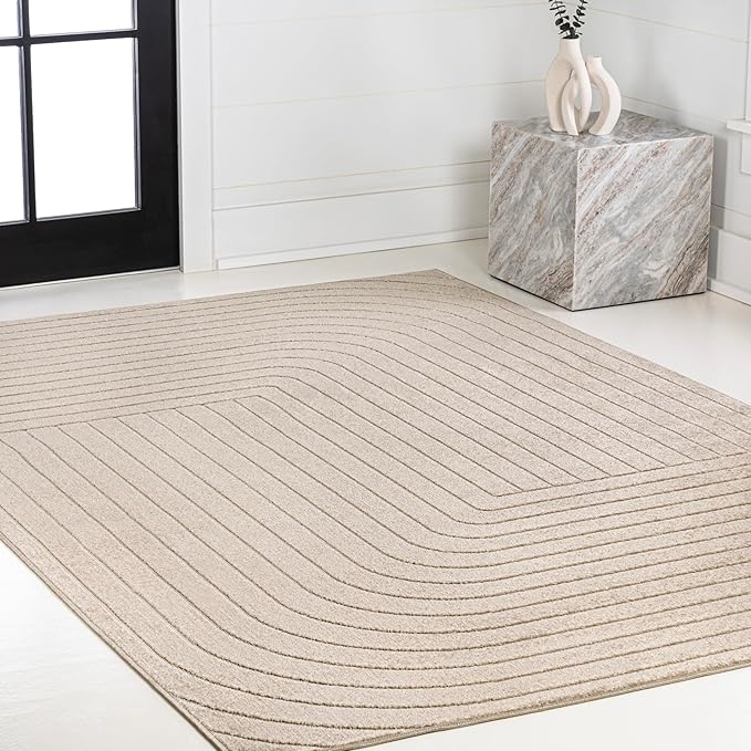Eyely NCS101E-8 Odense High-Low Minimalist Angle Geometric Beige/Cream 8 ft. x 10 ft. Indoor/Outdoor Area Rug, for Home, Backyard, Patio, Porch, Bedroom, Kitchen, Living Room