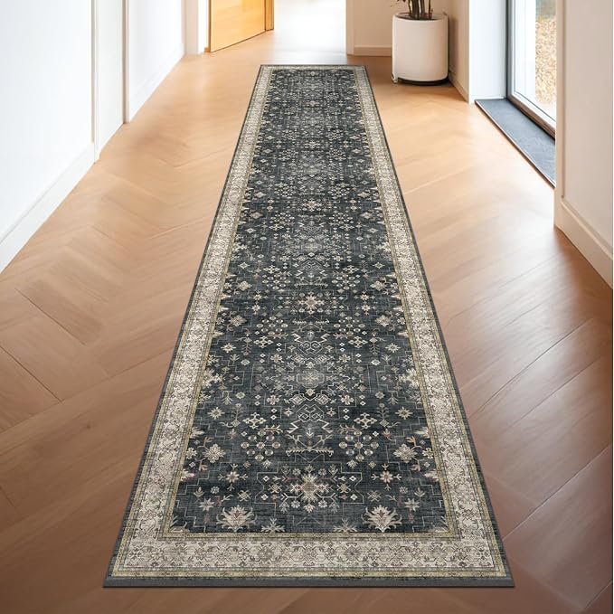 Black Boho Washable 3x16 Extra Long Runner Rug - Image 6