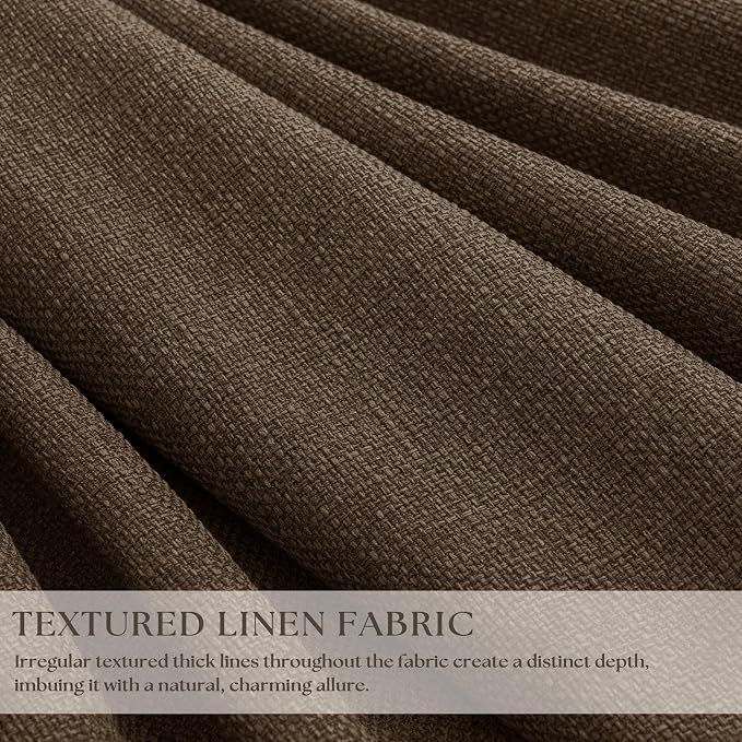 Thick Linen Pleated Brown Blackout Double Layer Curtains 90 Inches Long | Room - Image 2