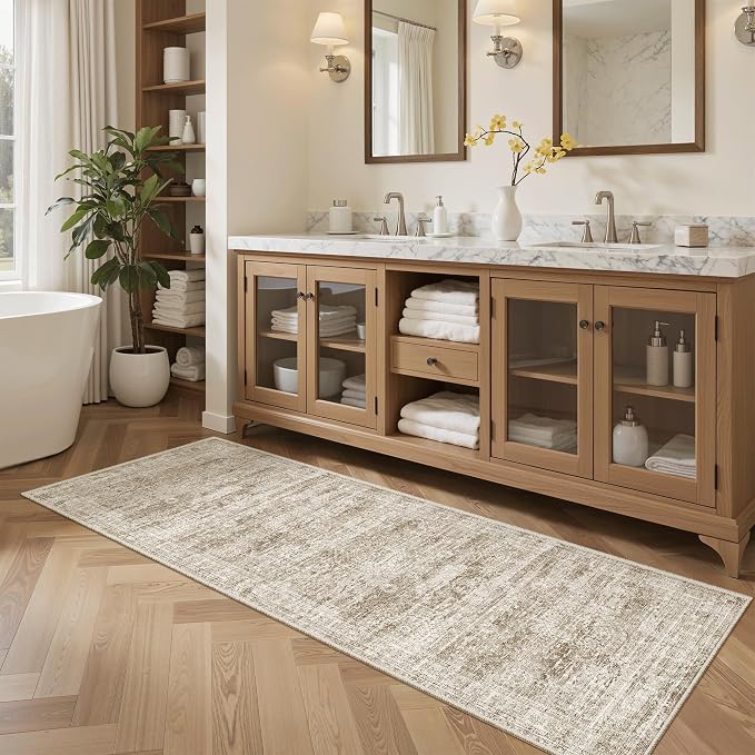 Soalmost Runner Rug 2x6 Washable Kitchen Hallway Runners Non-Slip Brown | Soft - Image 4