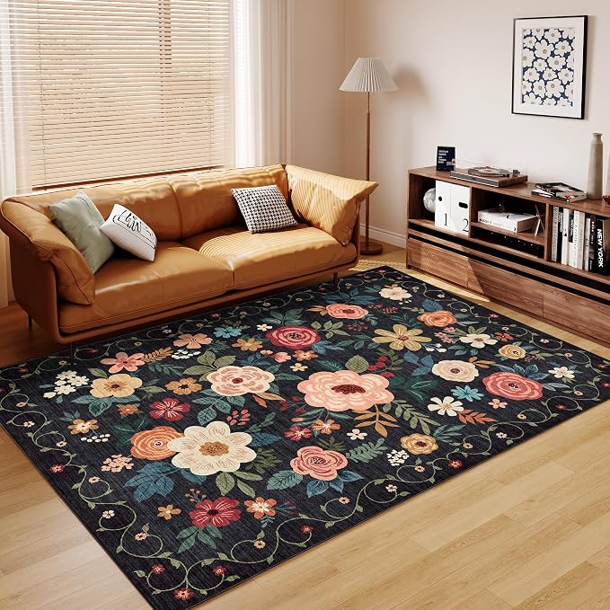 DUKINO 5x8 Area Rug for Bedroom, Soft Floral Washable Rug Non Slip, - Image 8