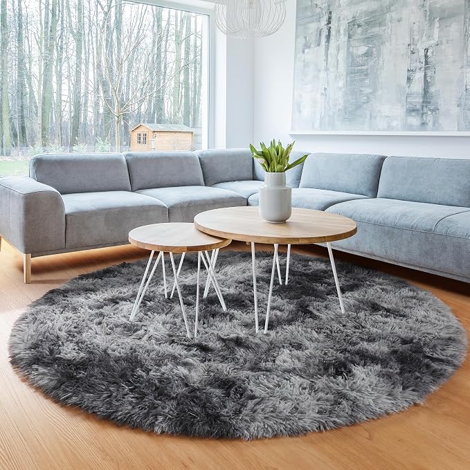 Tie-Dyed Dark Grey Round Area Rugs 5ft, Ultra Soft Bedroom Circle Rug - Image 8
