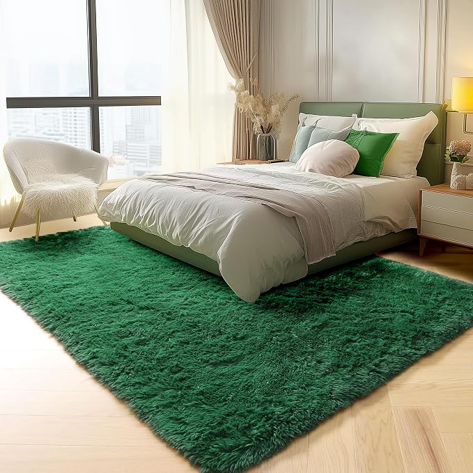 Dark Green Area Rugs for Bedroom Living Room, 4x6 Fluffy Soft Plush Shaggy - Image 5