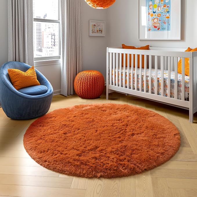 Amdrebio Burnt Orange Shag Plush Big Round Rug 6Ft - Image 7