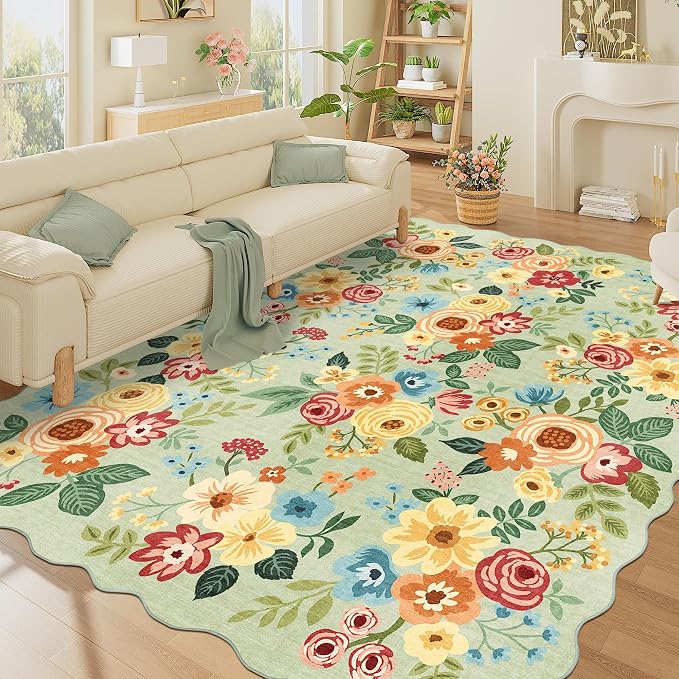 DUKINO 8x10 Area Rug for Living Room, Floral Washable Rug Non Slip, Low Pile by DUKINO