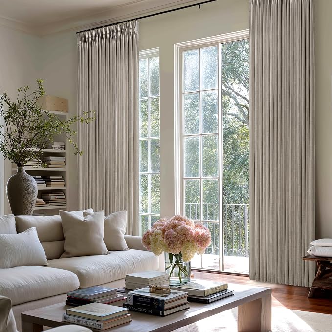 Pinch Pleated Burlywood Thick Linen Semi Sheer Curtains 108 Inches Length | - Image 8