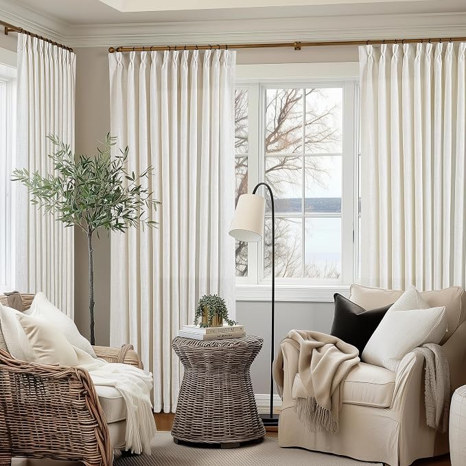 102 Inch Long Linen Curtains Extra Wide 70 Inch Width Natural | Pinch Pleated - Image 6