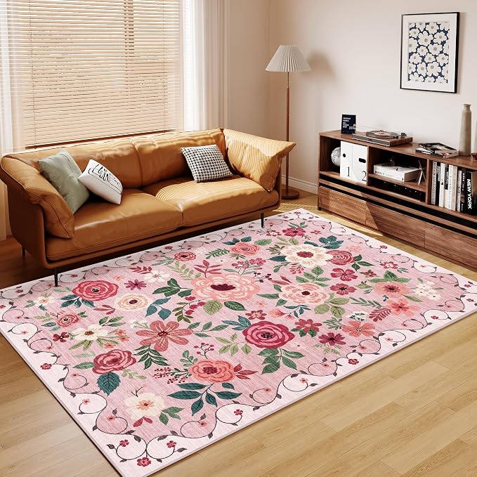 DUKINO 6x9 Area Rugs, Floral Washable Rug - Image 4