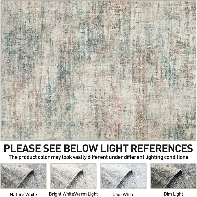 10x14 Area Rugs for Living Room: Washable Abstract Multi Color Carpet | - Image 8