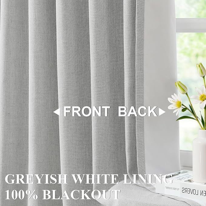 Vision Home Light Grey Pinch Pleated Full Blackout Curtains Linen Blended 60" - Image 3