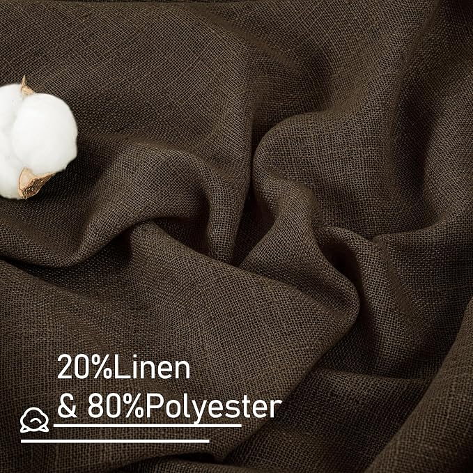 Dark Brown Sheer Linen Curtains 2 Panels Set Light Filtering Panels | 108 inch - Image 2