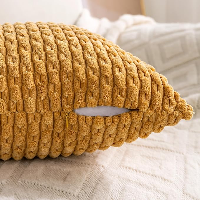 Set of 4 Mustard Yellow Decorative Throw Pillow Covers 16x16 Inch Corduroy - Image 4