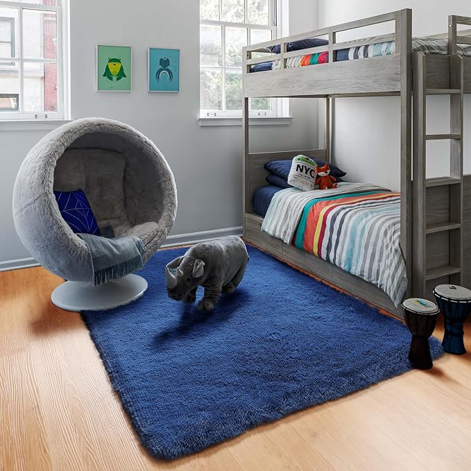 Navy Area Rugs for Bedroom Living Room, 4x6 Blue Fluffy Indoor Bedside Floor Rug - Image 9