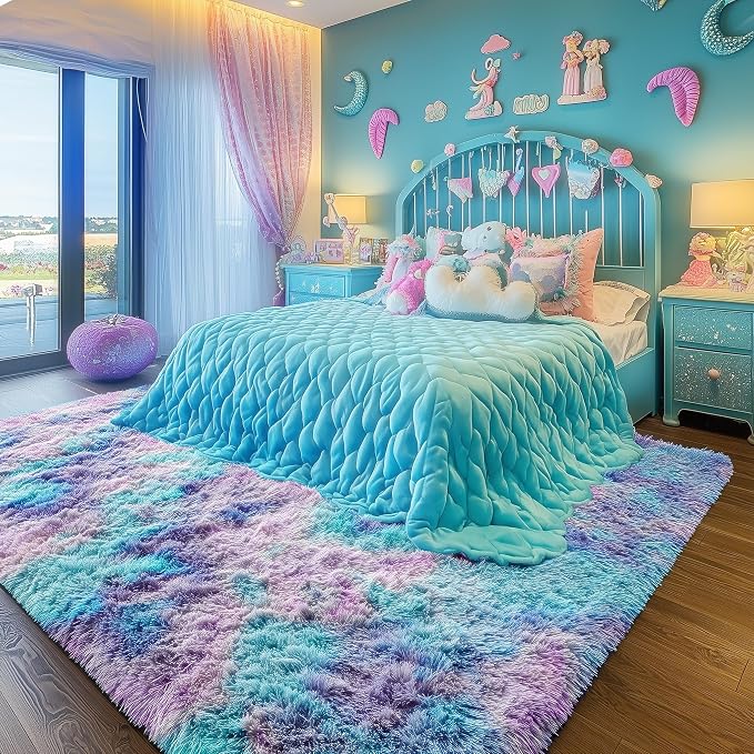 Kawaii Vibrant Rugs for Girls Bedroom, Pastel 5x8 Rainbow Purple Area Rugs | - Image 6
