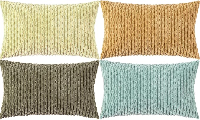 Set of 4 Pale Yellow Decorative Throw Pillow Covers 12x20 Inch Corduroy Pillow - Image 3