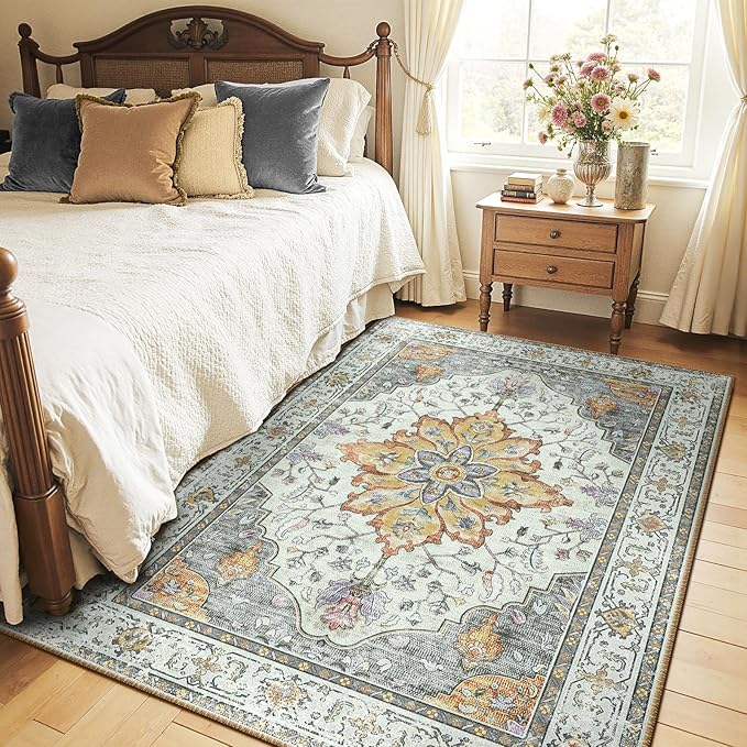 RELEANY Washable Area Rug, Water Repellent, Pet Friendly, Vintage Floral Boho - Image 2