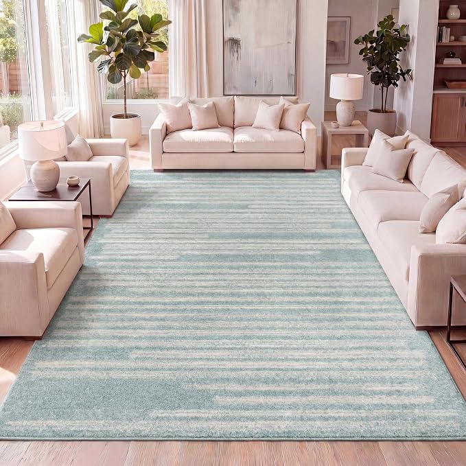 JONATHAN Y Khalil Modern Berber Stripe Turquoise/Cream Indoor Area Rug by JONATHANY