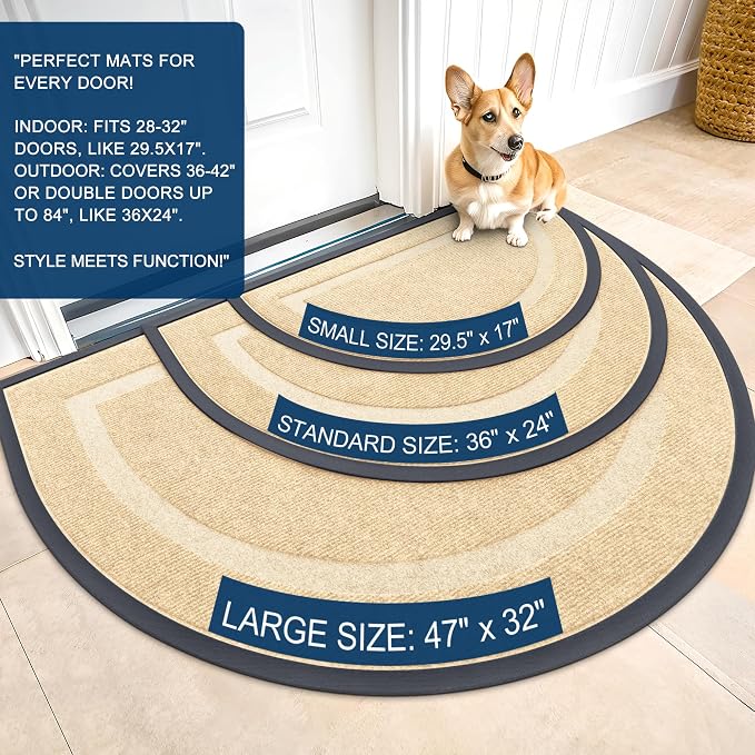 OLANLY Half Circle Front Door Mat Outside 47x32 All-Season Rubber Doormat | - Image 2