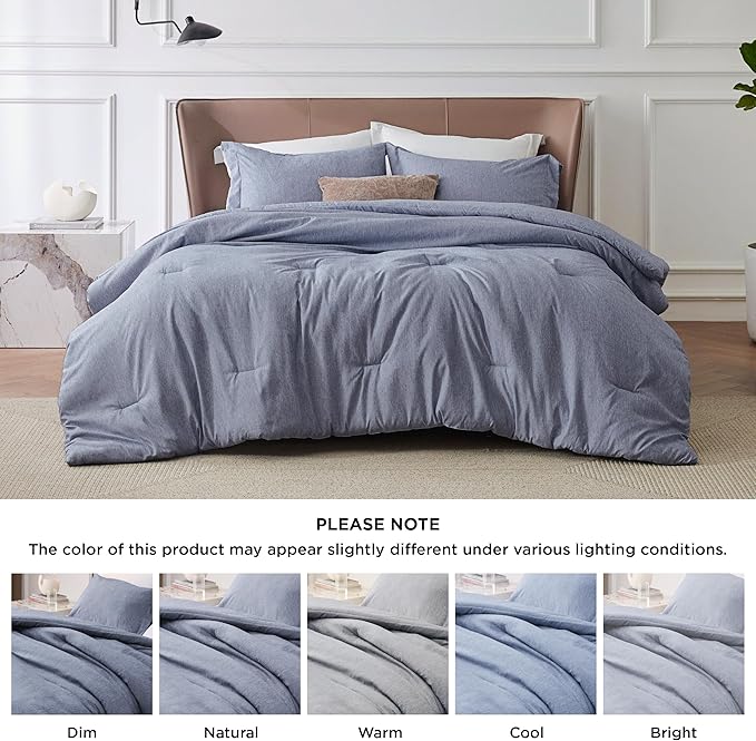 Bedsure Queen Comforter Set - Navy Blue Soft Bedding for All Seasons, Cationic Dyed Bed Set, 3 Pieces, 1 Queen Size Comforter (90"x90") and 2 Pillow Shams (20"x26"+2")