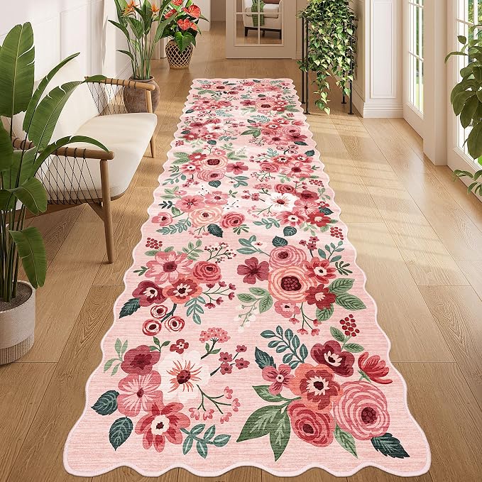 DUKINO 3x10 Runner Rug, Non Slip Floral Washable Rug by DUKINO