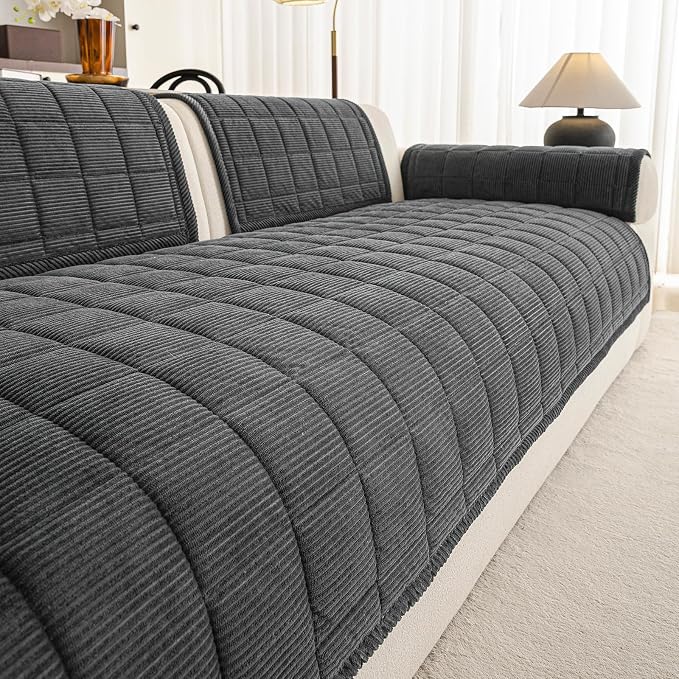 Velvet Couch Covers for Sectional Sofa Washable, Non-Slip L Shaped Sectional by PJLZJFBY