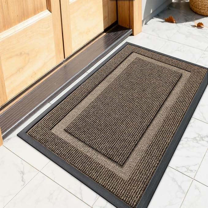 OLANLY Front Door Mat 23.5x15.5, All-Season Heavy-Duty Rubber Doormat | Brown by OLANLY